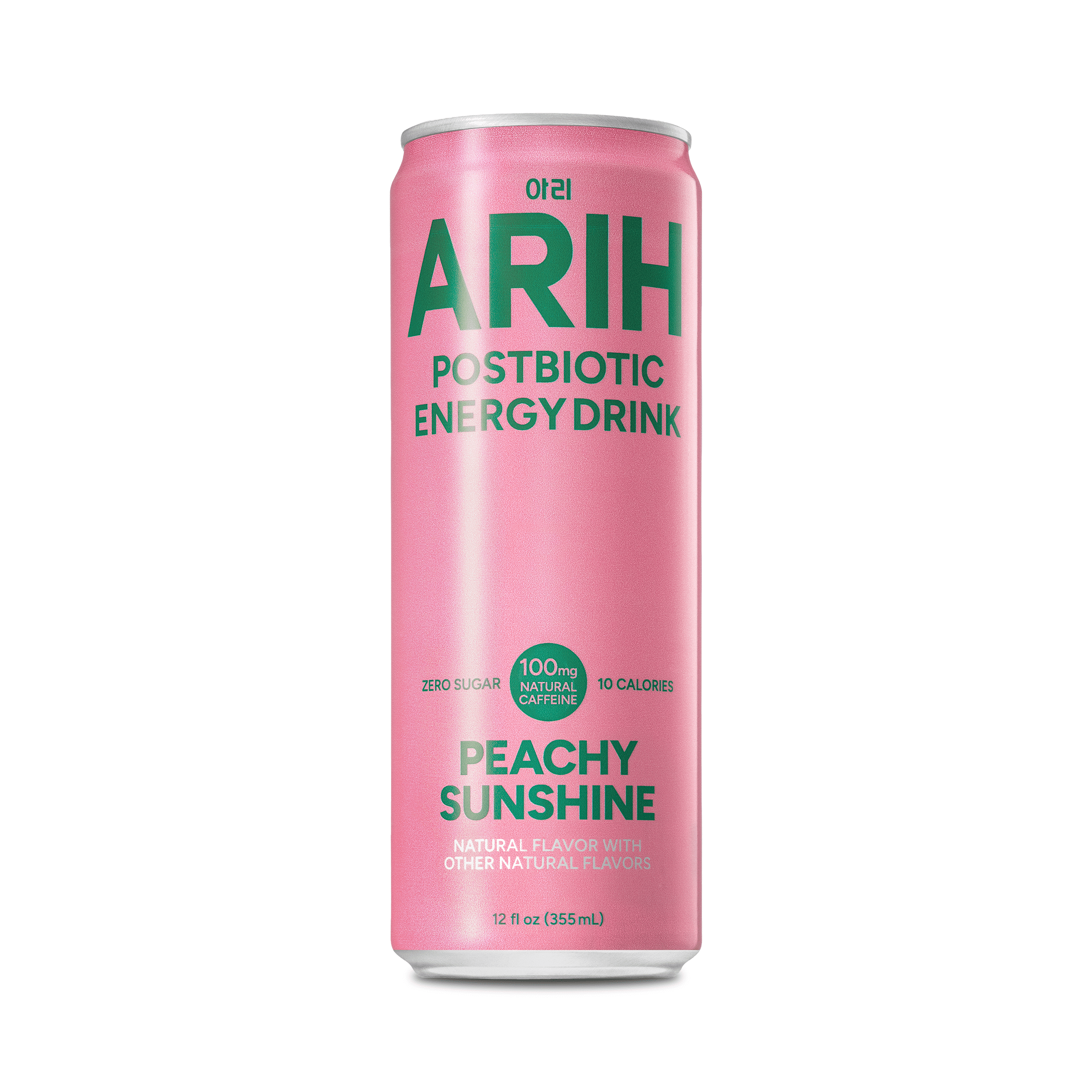 ARIH Postbiotic Energy Drink, Zero Sugar, 100mg Natural Caffeine, Peachy Sunshine, 12 fl oz