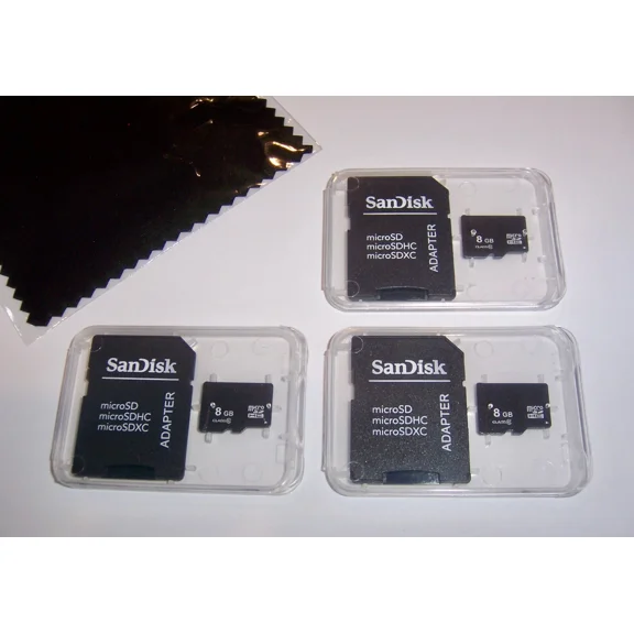 ARISE- Lot Of 3 New 8Gb Micro Sd Memory Cards, 8 Gb Microsd + Cleaning Cloth - Usa