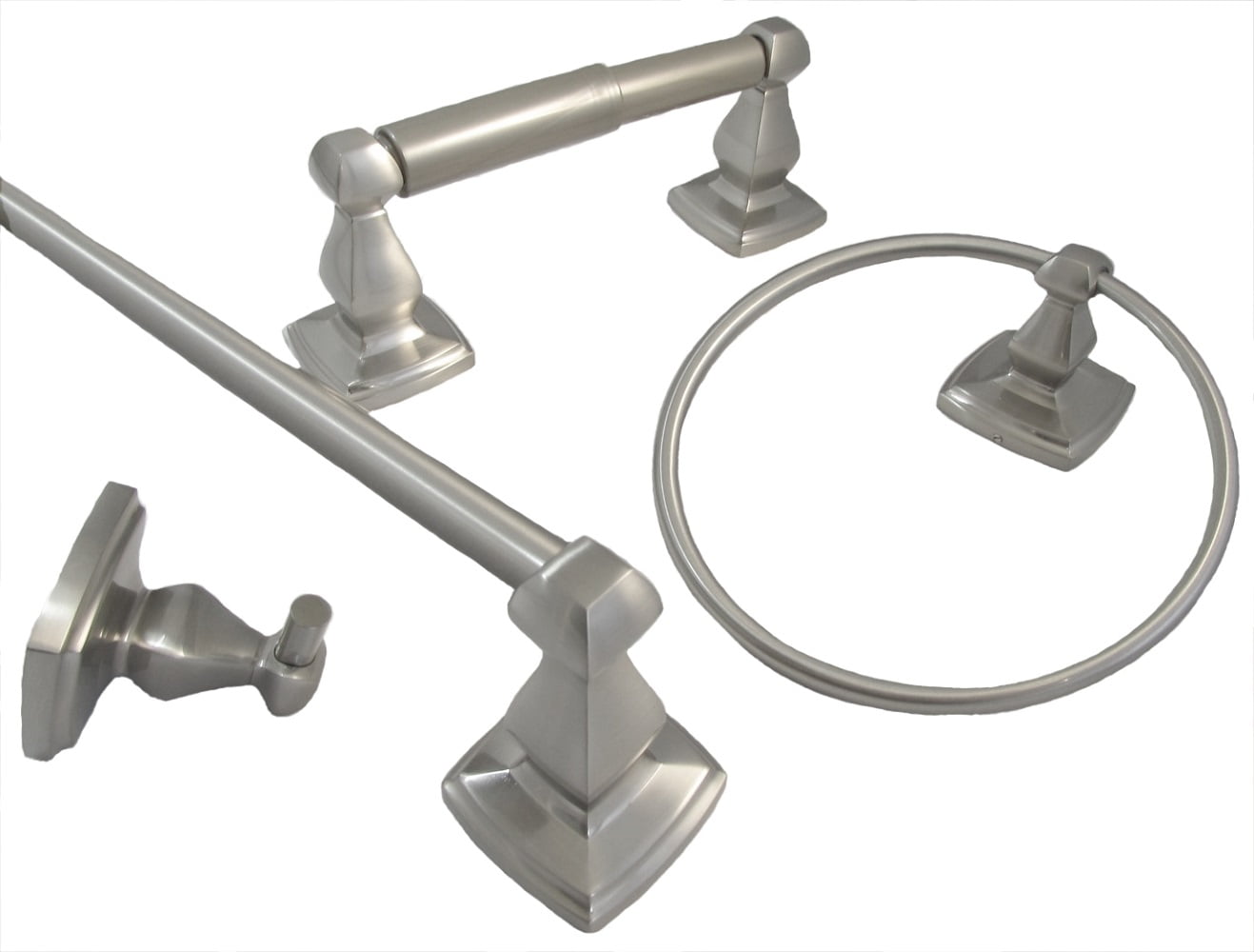 Satin Nickel 4-Piece Modern Bathroom Hardware Set