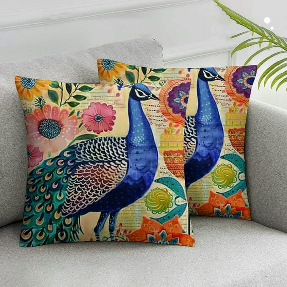 ARISTURING 2Pack Peacock Throw Pillow Covers Only Decorative Square Pillowcases Cushion Cover