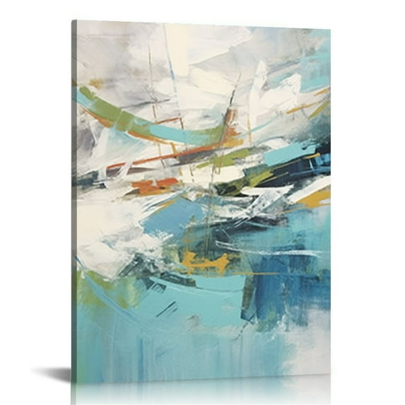ARISTURING  3 Piece Abstract Canvas Wall Art with Textured Light Blue Teal Color Painting Pictures Set with Gold Foil Artwork for Living Room Bedroom Bathroom Decor