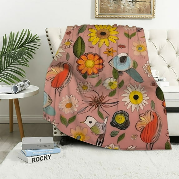 ARISTURING 60s 70s Hippie Flannel Blanket,Eye Flowers Leaves Print Fuzzy Blanket for Children Present,Retro Trippy Bohemian Polyester Throw Blanket for Couch