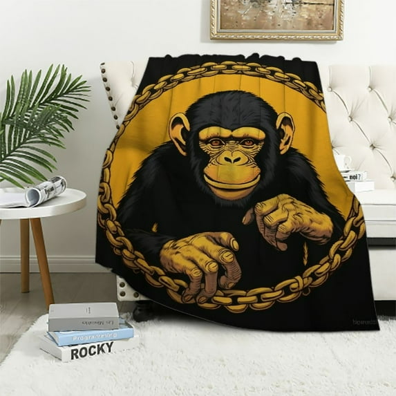 ARISTURING A Monkey Smiling with Golden Teeth Throw Blanket Fuzzy Warm Flannel Blanket Soft Blanket for Couch Bed Sofa