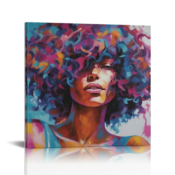 ARISTURING Abstract Black Queen Canvas Wall-Art for Bedroom - African American Women Portrait Prints Art Wall Decorations - High Definition Giclee Printed Pictures Paintings - Ready to Hang 16x16 inch