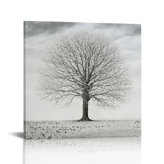 ARISTURING Abstract Black and White Tree Picture Decor Canvas Wall Art Life Painting with Gold Landscape for Home Bedroom Decoration 12x12 in