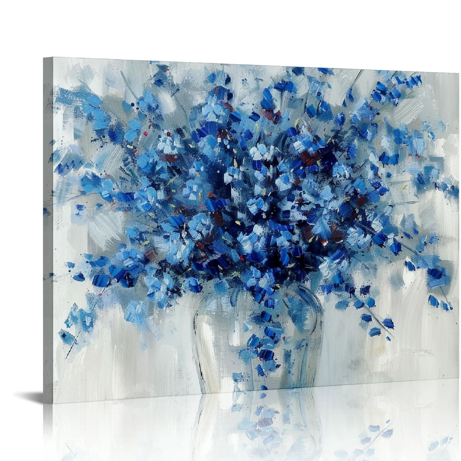 ARISTURING Abstract Bouquet Canvas Wall Art: Blue Flowers in Vase ...