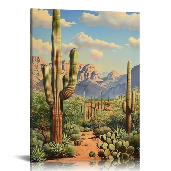 HENGT Abstract Cactus Wall Art Green Cactus Painting Desert Landscape Print Cactus Sunset Picture Desert Plant Poster Desert Landscape Canvas Natural Scenery Poster Saguaro Cactus Artwork
