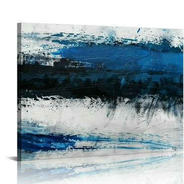 ARISTURING Abstract Canvas Wall Art - Blue White Black Grey Colorful Modern Canvas Pictures, Living Room Wall Decor, Contemporary Landscape Painting Prints for Bedroom Bathroom Home Decor