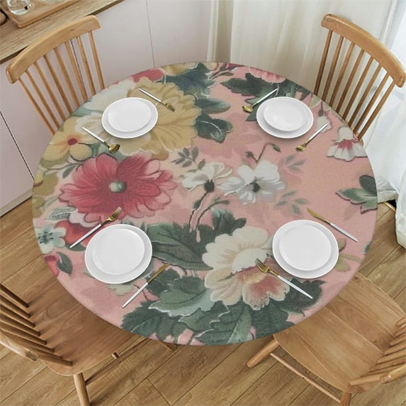 ARISTURING Abstract Floral Pattern Tablecloth Round Tablecloths Washable Polyester Fabric Table Cloths Cover for Dining Table, Party, Banquet - Great Decoration White