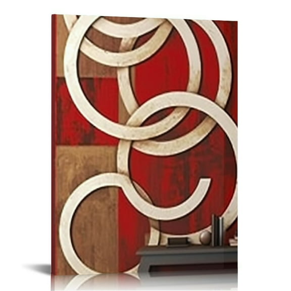 ARISTURING Abstract Geometry Canvas Wall Art Red Circle Painting Prints Burgundy and Brown Pictures Artwork for Home Bedroom Office Decoration