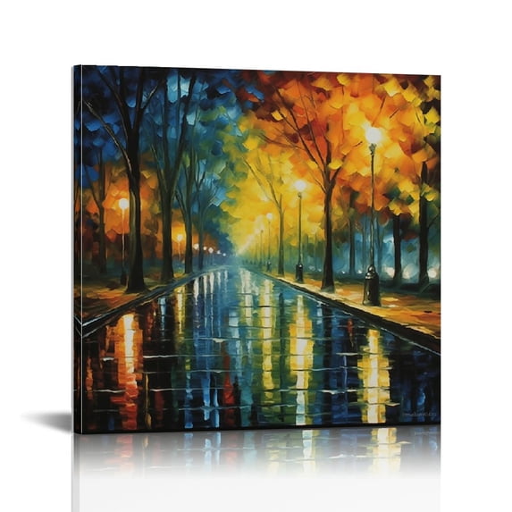 ARISTURING Abstract Landscape Colorful Oil Painting on Canvas Textured Tree Wall Art Prints Rainbow Night View Pictures Artwork for Home Office Décor 16x16 inch