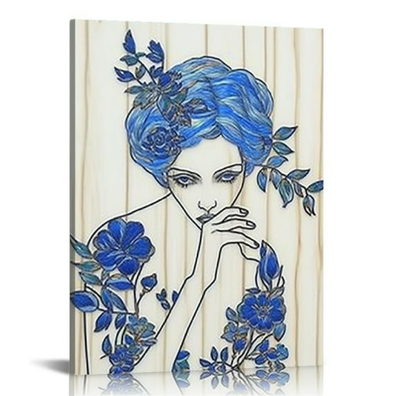ARISTURING Abstract Line Art Pictures Wall Decor Navy Blue Floral Butterflies Paintings Minimalist Women Canvas Prints For Bathroom Bedroom Framed Wall Art
