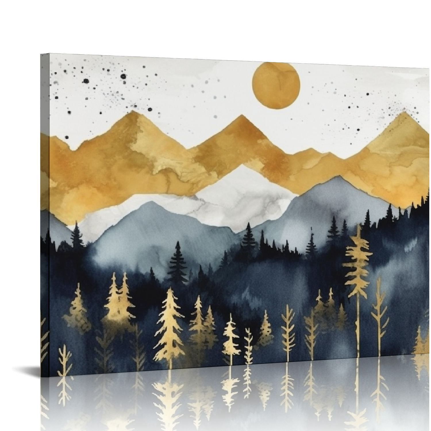 ARISTURING Abstract Nordic Canvas Wall Art Indigo Blue and Gold ...