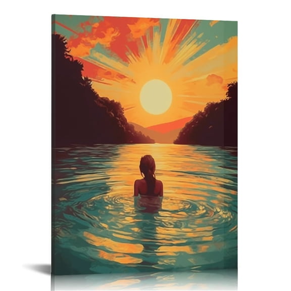 ARISTURING Abstract Ocean Painting Wall Art Sunrise Sunset landscape Poster Into The Water To Lose My Mind And Find My Soul Canvas Prints Inspirational Gift 12x16 in