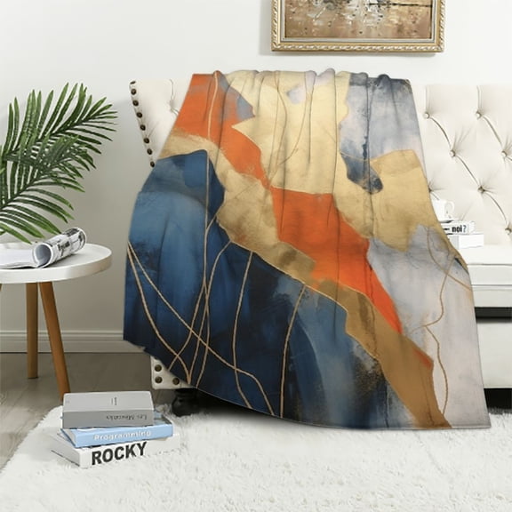 ARISTURING Abstract Pattern Throw Blanket Orange and Blue Golden Pattern Printed Throw Blanket for All Season Printed Flannel Throw Blanket for Couch Bed,Chair,Sofa,Room,Home Decor Blanket