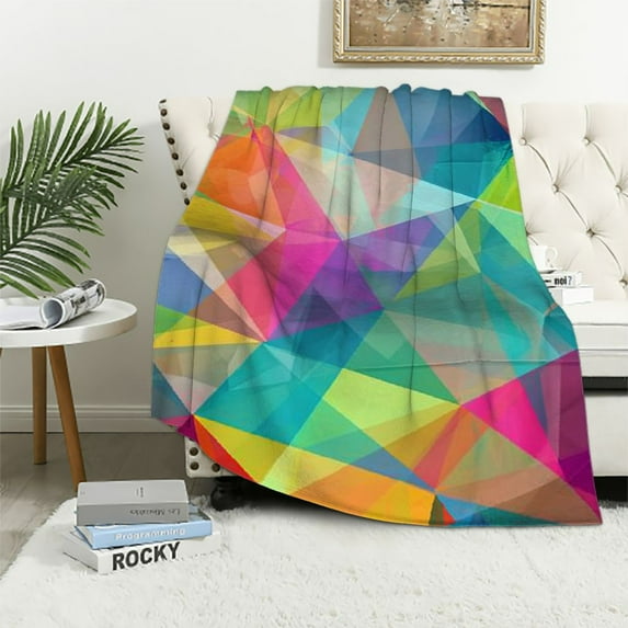 ARISTURING Abstract Rainbow Mosaic Blanket,Modern Mid Century Colorful Geometric Triangle Print Throw Blanket for Bed Couch Chair Living Room