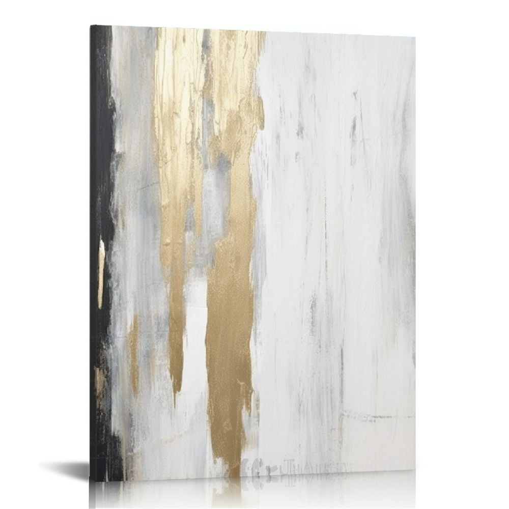 ARISTURING Abstract wall art with Gold foil - Gold and Gray canvas ...