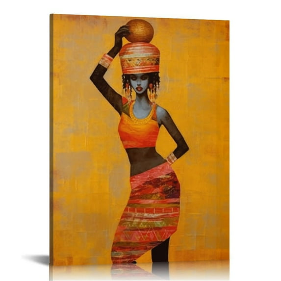 ARISTURING African American Canvas Wall Art Painting Retro Style Black Woman Ethnic Ancient Theme Picture Prints Girl Room Black Art Painting Bedroom Bathroom Decor Ready to Hang 16x20 inch