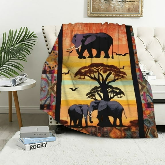 ARISTURING African Elephant Blanket Wild Elephants Throw Blankets Super Warm Soft Plush Lightweight Flannel Travelling Animals Blanket Gifts for Women Girls Baby Kids Boys for Couch Bedding
