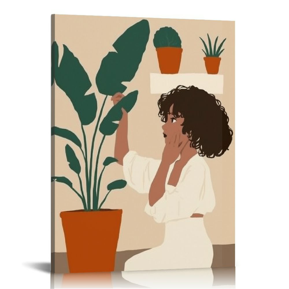 "Be Kind To Your Mind" Vintage Canvas Poster - Green Plant Girl Art Print, Inspirational Wall Decor For Bedroom, Living Room, Bathroom