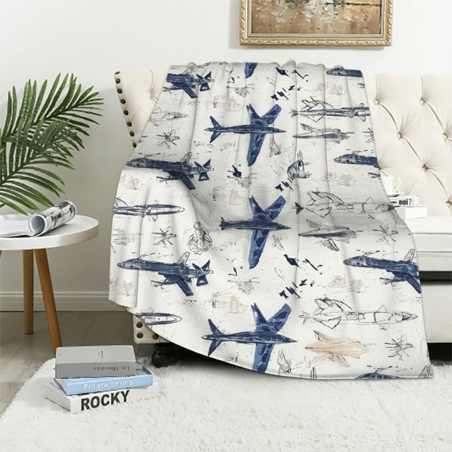 ARISTURING Aircraft Sherpa Blanket Airplane Print Throw Blanket Decor