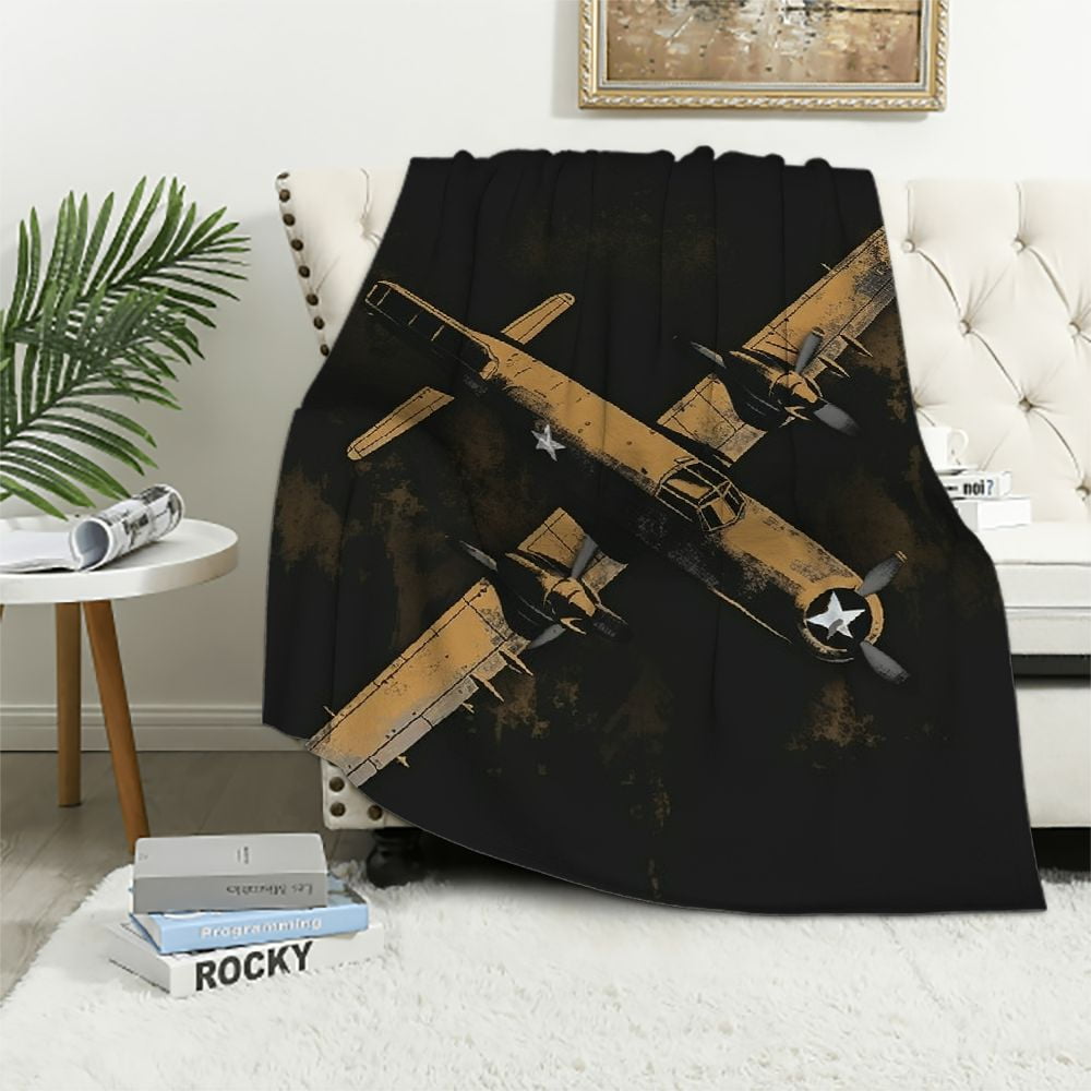 ARISTURING Airplane Throw Blanket,Airplane Design On Retro Old Paper