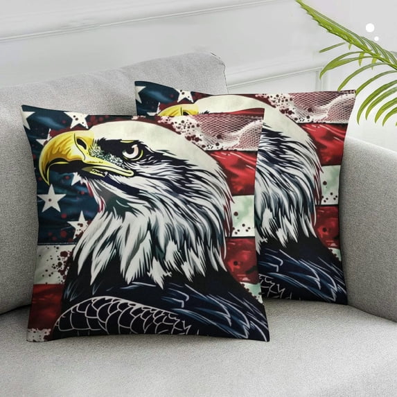 ARISTURING American Flag Eagle Fireworks Print Throw Pillow Covers Soft Square Throw Pillow Case Home Decor for Sofa Living 2pcs