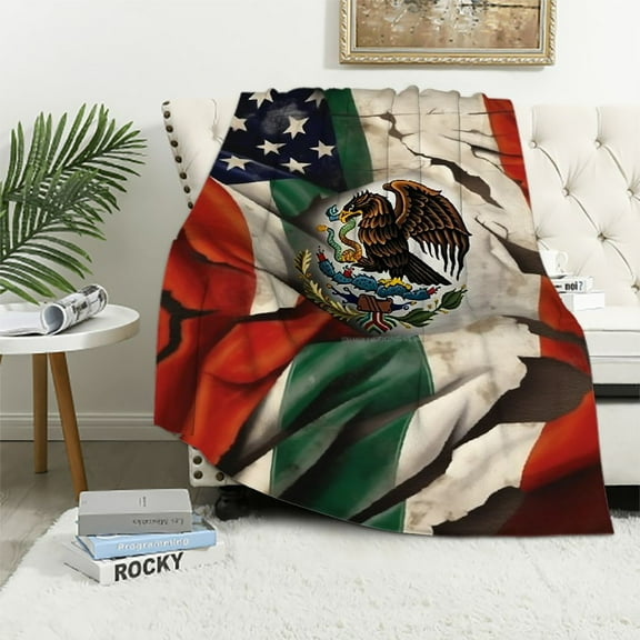 ARISTURING American Flag with Mexican Flag Throw Blanket Lightweight Flannel Blankets Warm and Cozy Throws for Winter Bedding and Couch for Kids Adults