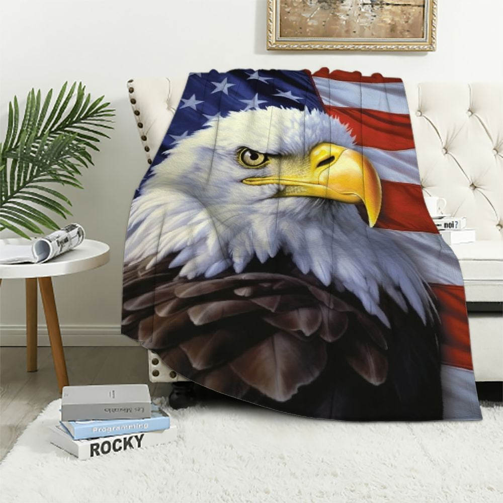 ARISTURING American Flag Throw Blanket Warm Eagle Flannel Blanket for