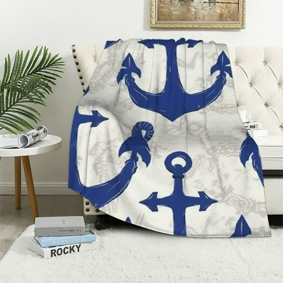 ARISTURING Anchor Pattern Nautical Flannel Throw Blanket for All Seasons Soft Plush Blankets 40x50in