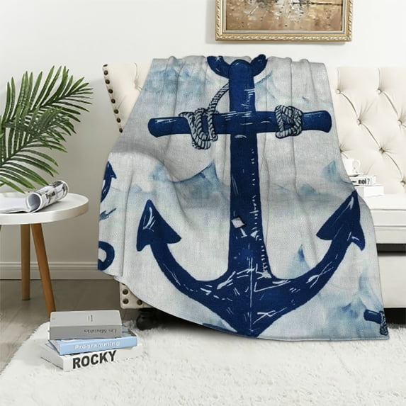 Jiayy Anchors Scissors Ocean Flannel Blanket Excellent Hand Feel Blanket for All Seasons 50x60in