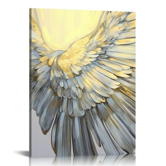 ARISTURING Angel Wings Canvas Wall Art Large Grey and Gold Abstract Pictures White Feather Painting Angel Wings Canvas Prints Gold Foil Artwork Angel Wings Poster Blue Gold Gray Art