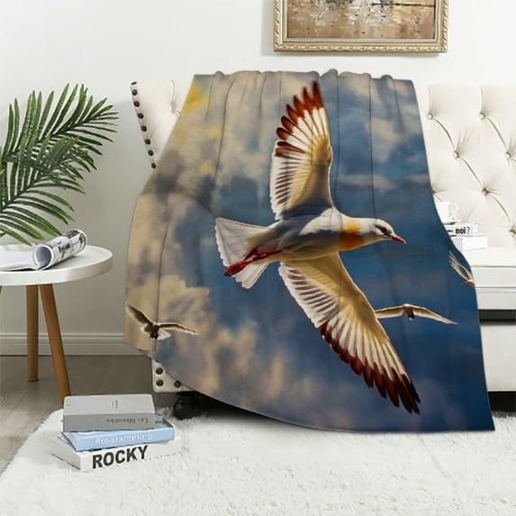 ARISTURING Animal Seagull Pattern Throw Blankets Warm Blanket Gifts Cozy Soft Lightweight Flannel Blankets Throw for Kids, Adult, Throw Blanket for Couch, Sofa, Bed, Camping