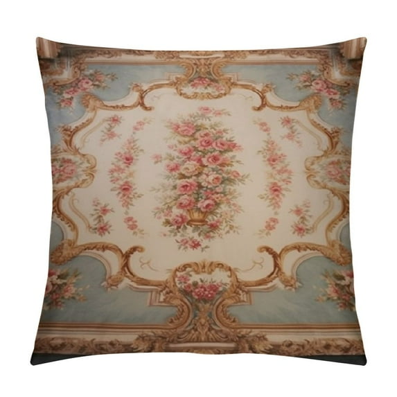 ARISTURING Antique Rose Floral French Aubusson Rug Throw Pillow Case Square Cozy Pillow Cover Home Decor for Living Room Sofa Car Cushion