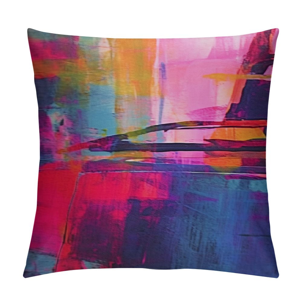 HENGT Art Abstract Pillow Cover Bright Fuchsia Magenta Pink Red Yellow