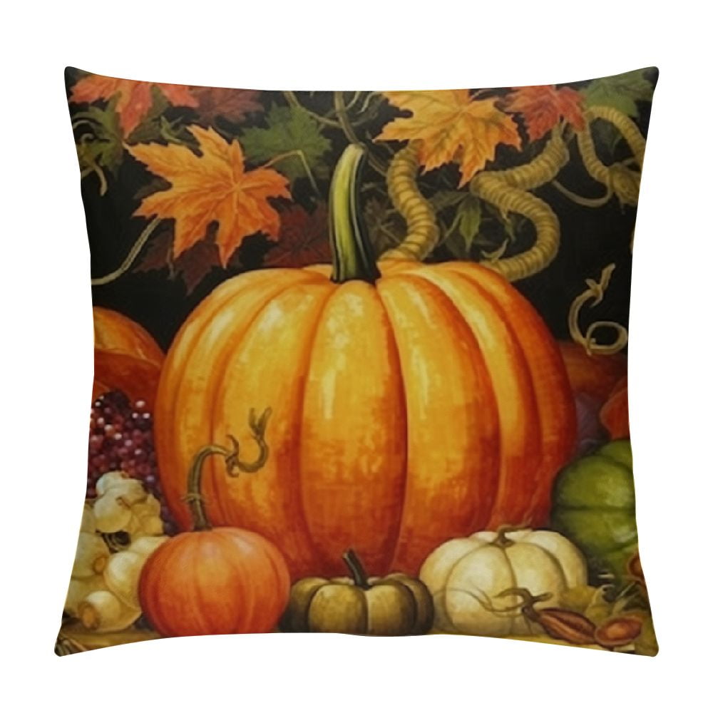 HENGT Autumn Harvest Decor Throw Pillow Covers Fall Blessing Words Cardinal Robin Farm Pumpkin
