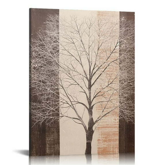 ARISTURING Autumn Painting On Canvas White Tree Silhouette On Wooden Background Wall Art Large Landscape Falling Leaves Fall Artwork Framed Ready to Hang for Home Decoration 16x20 inch
