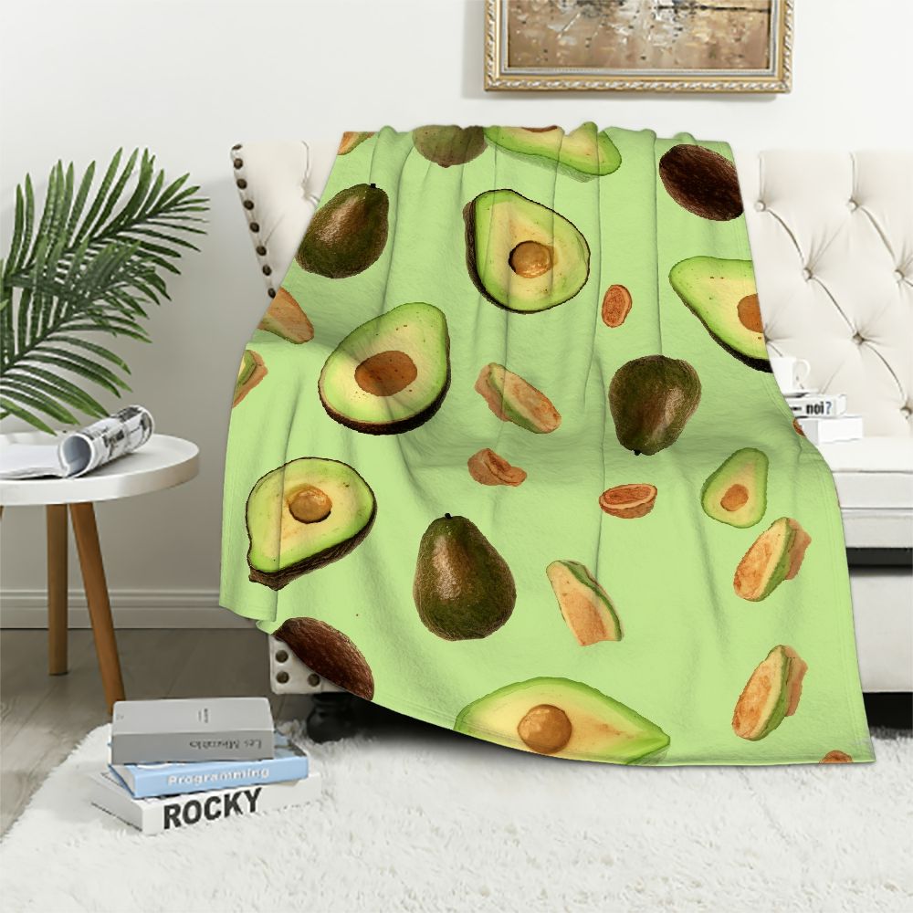 Orange Avocado Pattern Print Throw Blanket