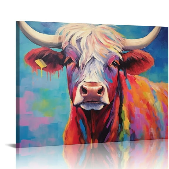 ARISTURING Banksy Graffiti Freedom Highland Cow Picture Canvas Wall Art Pop Street Art Farmhouse Cow Poster Painting Artwork Men Home Kitchen Office Decor Giclee Print Frame Gallery Wrapped