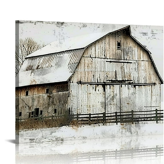 ARISTURING Barn Wall Art Farmhouse Pictures Wall Decor Rustic Barn Pictures Wall Art for Kitchen Living Room Cabin Home Decor Sweet Home Sign Poster Vintage Old White Barn Painting Artwork Decorations