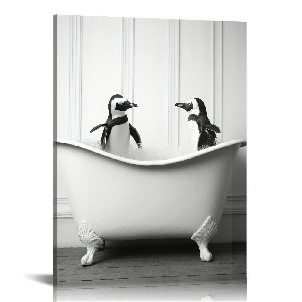 ARISTURING Bathroom Decor Wall Art Black And White Penguin Wall Decor ...