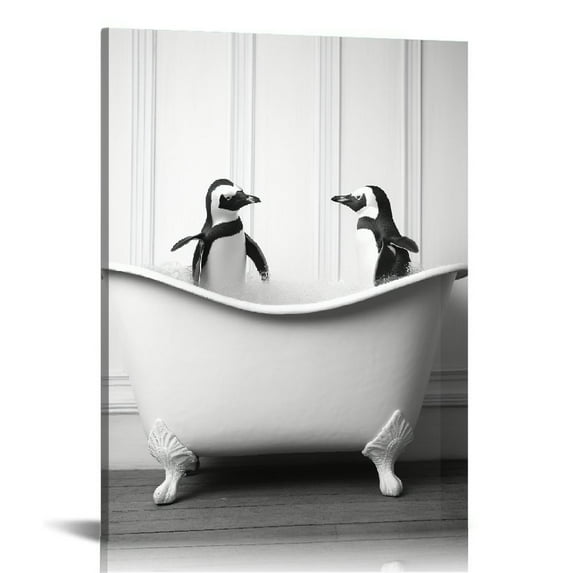 ARISTURING Bathroom Decor Wall Art Black And White Penguin Wall Decor Farm t Wall Art Animal Canvas Prints Funny Modern Decor Artwork