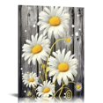 Jiayy Bathroom Wall Art Yellow Grey Daisy Flowers Vintage Grey Floral