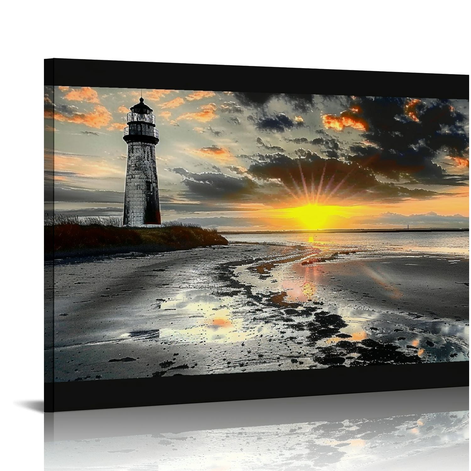ARISTURING Beach Sunset Canvas Wall Art Black and Grey Beach Landscape ...
