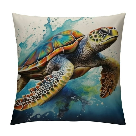 ARISTURING Beach Throw Pillow Covers Ocean Themed Sea Turtle Pillow Covers for Couch Sofa Bed Home Decor Square Coastal Pillowcase Outdoor Patio Furniture Cushion Cases