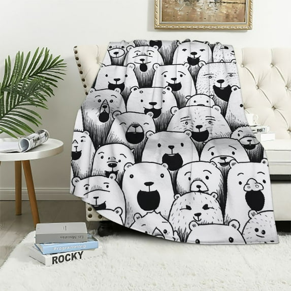 ARISTURING Bear Blanket, Kids Throw Blankets Super Soft Fluffy Comfortable Flannel Couch Bed Premium Polyester Children Cute Cartoon Wild Bears Blanket for All Season