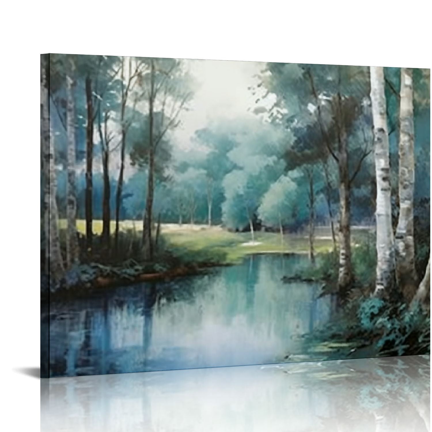 ARISTURING Birch Tree Wall Art Canvas Blue Landscape Nature Forest ...