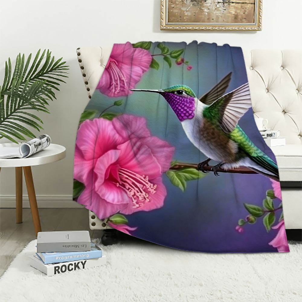 ARISTURING Bird and Floral Blankets Hummingbird with Pink Flowers