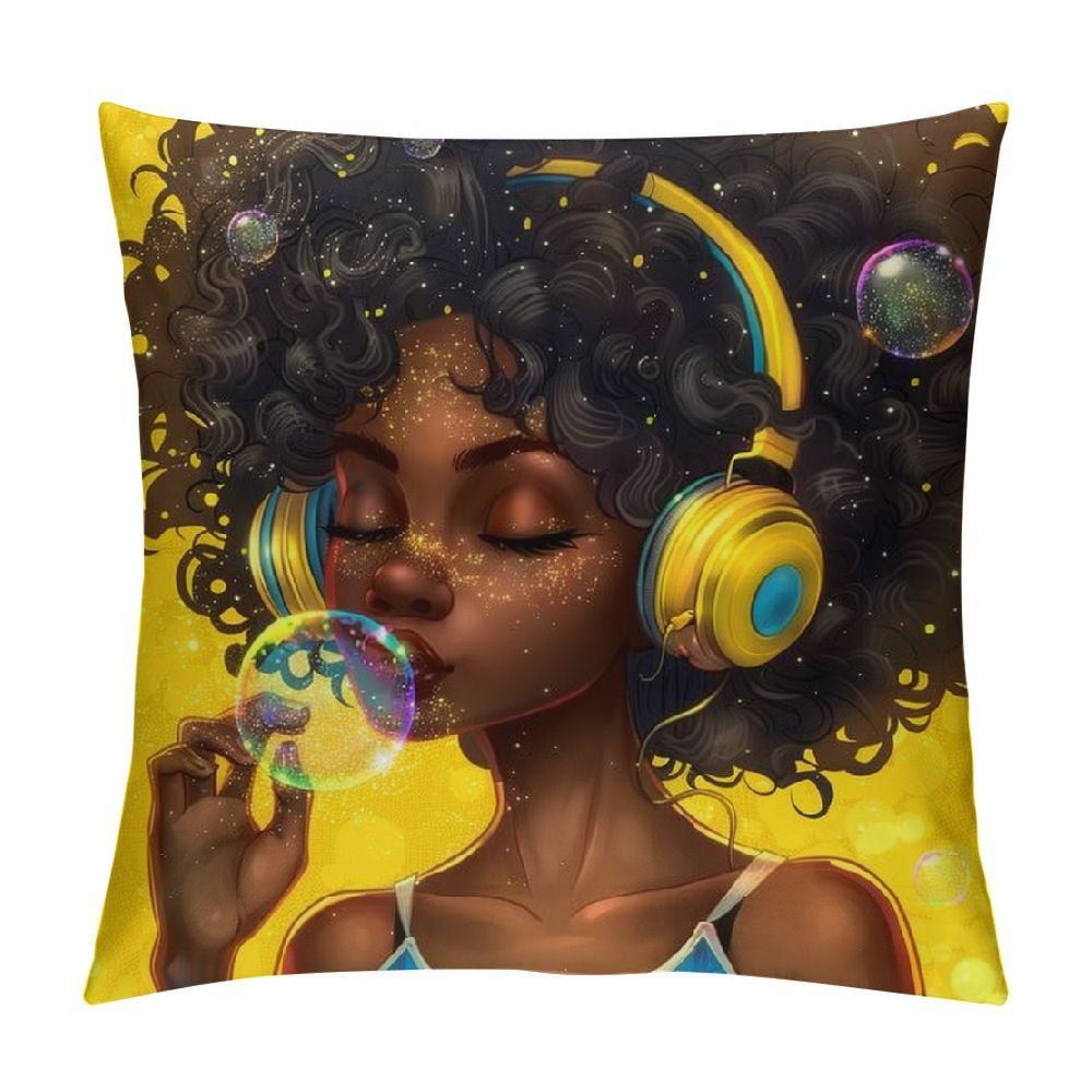HENGT Black Art Throw Pillow Covers Afro Black Girl African American