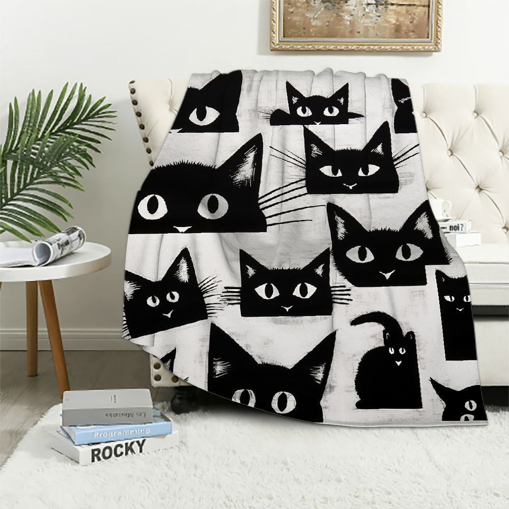 ARISTURING Black Cat Blanket Soft Cozy Fuzzy Flannel Cute Cats Throw